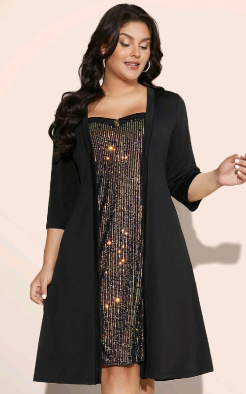 New | Heart Neckline Patchwork Sequin Button Detail Dress Womens Size: 14-16US - Black * Retails $50+ *