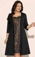 New | Heart Neckline Patchwork Sequin Button Detail Dress Womens Size: 14-16US - Black * Retails $50+ *