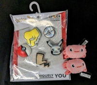 New Original CROC Jibbet Charms | Elevated POKEMON 5 Pack with Flashing Pikachu & 2 Plush Axolotl Jibbets | Up to 2" Across | Retail Value of Over $50!