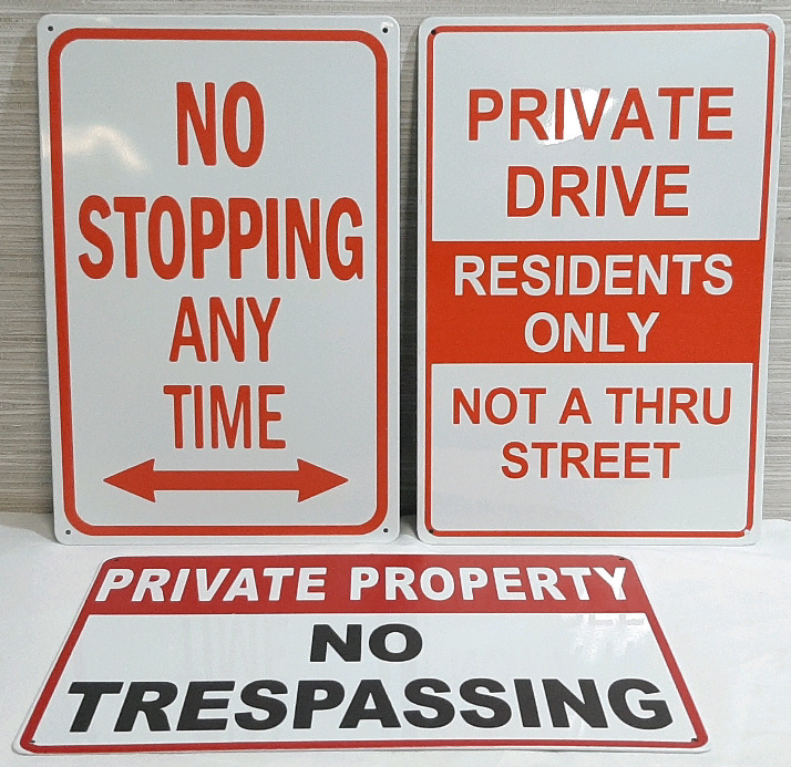 3 New Street Warning Metal Signs - 12"x8"