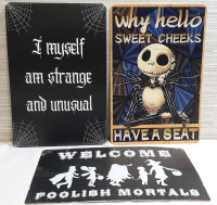 3 New Halloween Themed Metal Signs - 12"x8"