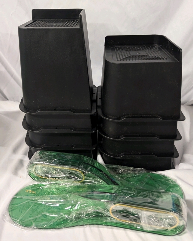 2 New Mattress Lifter and 8 New Bed Risers. Risers Measure 4" and 6" Tall.