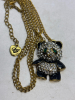Betsey Johnson Rhinestone Panda Pendant Necklace Black Enameled Rhinestone Cat Accessory - 3
