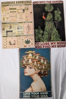 3 New Tin Signs. Mushroom & Marijuana Themed. 12" x 8"