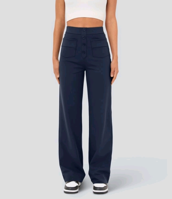 New Halara Women's XS Petite High Waisted Button Multiple Pockets Straight Leg Casual Pants.