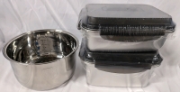 New Kitchen Lot. 2 Metal Snap Lit Lunchboxes & a 6 Cup Metal Mixing Bowl. Largest Lunchbox Measures 9" by 7" by 5"