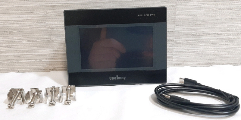 Coolmay 4.3" Integrated HMI PLC all in one MX3G-43C-22MRT Support Analog 0-10V/0-20mA/NTC10K TC, w/ Installation Pieces & USB-C Cable