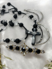 Beautiful Clear Cubed Faceted & Black Beads Enamel Cross Bar Brooch Clear and Black Rhinestones