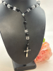 Beautiful Clear Cubed Faceted & Black Beads Enamel Cross Bar Brooch Clear and Black Rhinestones - 4