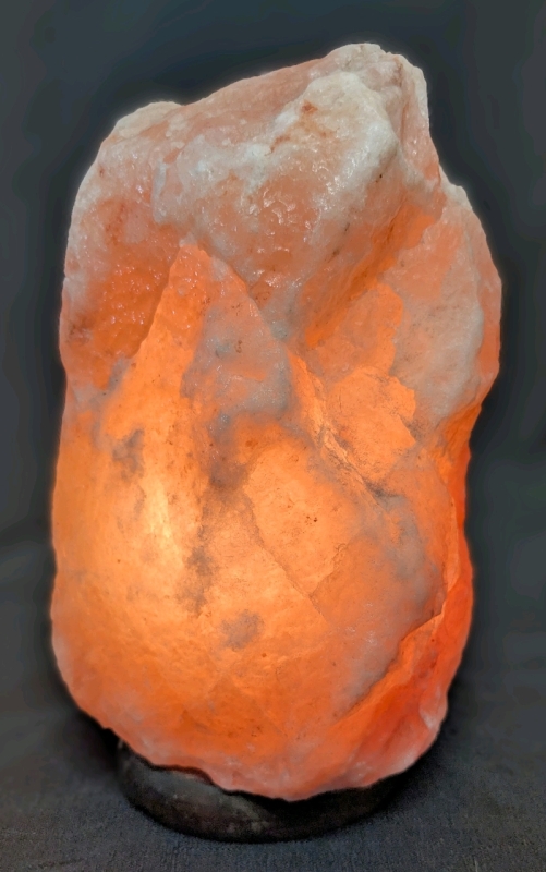 Great Working Pink Himalayan Salt Lamp on Wood Base with Light Switch &bull; 8.25" Tall