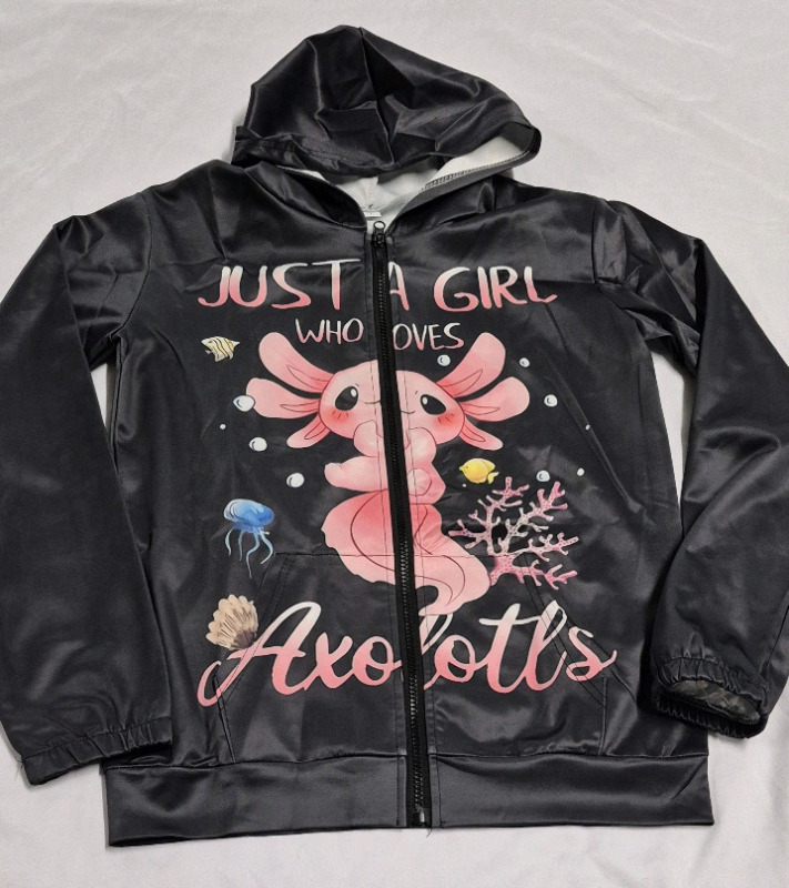 New Youth Large Full Zip Hoodie "Just A Girl Who Loves Axolotls"