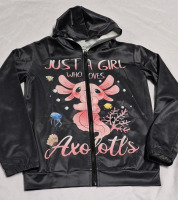 New Youth Large Full Zip Hoodie "Just A Girl Who Loves Axolotls"