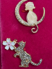 5 Adorable Cat Brooches CZ Rhinestone Enamels - 3