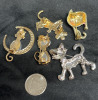5 Adorable Cat Brooches CZ Rhinestone Enamels - 5