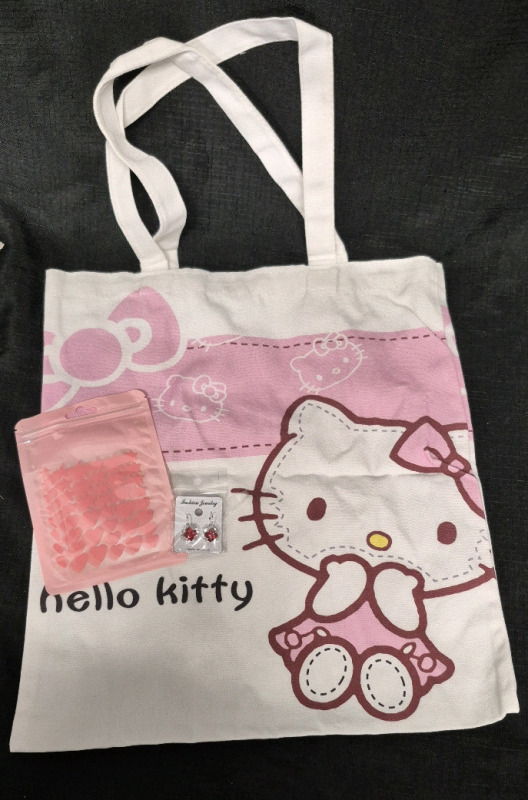 New HELLO KITTY Bag & Stickers & Earrings