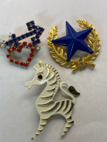 Vintage Opaque Rhinestones / Laurel Wreath and Adorable Cream Enamel Zebra Brooch