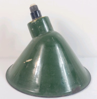 Vintage Green Enameled Metal Light Shade with Screw Thread Contact End . Measures 10" diameter