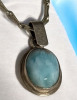 Larimar Oval 925 Sterling Silver Pendant W/ Chain