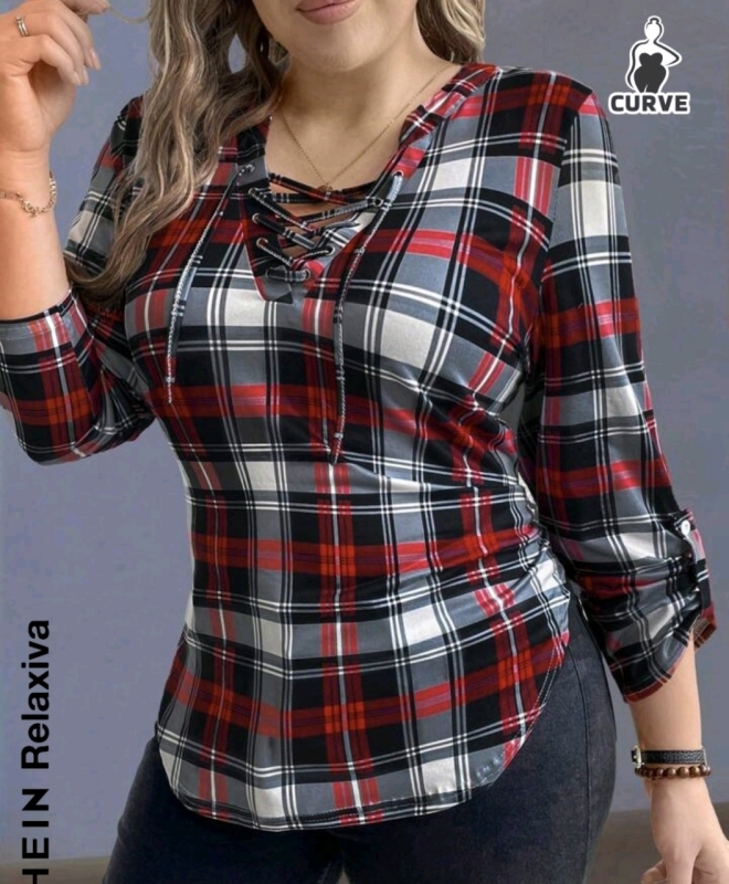 New sz 2XL Women's Plaid Top