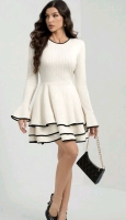 New sz Med Women's Casual Patchwork Trim Layered Hem Old Money Style Elegant Dress