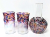 Signed 2010 Colorful Confetti Art Glass Decanter & 2 Glasses | Decanter 7.75" Tall