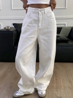 New - Size XL DAZY Solid Color Loose Harem Denim Pants For Women, Long Style . White .