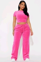 New - Size 1X FashionNova OG Trend Setter Velour Baby Tee Set , Pink