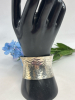 GUESS Logo Spell Out Bangle Sparkly CZ Silver Tone Cuff Stack Kitsch Retro Hammered Open Cuff Bracelet - 2