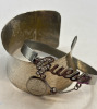 GUESS Logo Spell Out Bangle Sparkly CZ Silver Tone Cuff Stack Kitsch Retro Hammered Open Cuff Bracelet - 5
