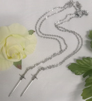New | 2pc Silver Toned Matching Sword Necklaces