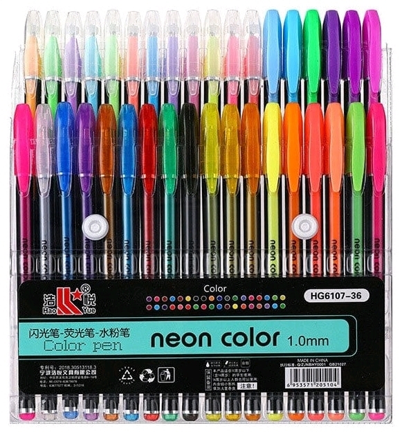 New Hao Yue 36 Pack of Neon Colour Gel Pens.