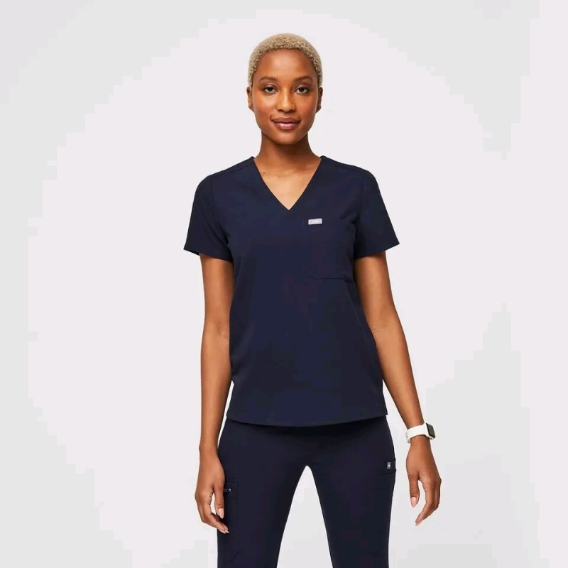 New Size XSMALL FIGS Women's Catarina One Pocket Scrub Top Retails for $58 - Navy