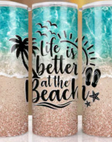 New | "Life is Better On The Beach" Tumbler w/ Metal Straw and Straw Brush | Measures 8" Tall