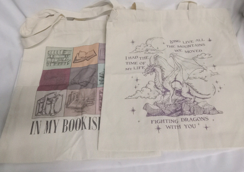 New | 2pk Fantasy Book Themed Tote Bags | "In my Bookish Era" & "I Had The Time Of My Life Fighting Dragons With You"