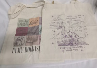 New | 2pk Fantasy Book Themed Tote Bags | "In my Bookish Era" & "I Had The Time Of My Life Fighting Dragons With You"
