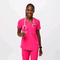 New Size XSMALL FIGS Women's Catarina One Pocket Scrub Top Retails for $58 - Shocking Pink