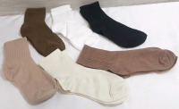 6 New Pairs of Medium Sized Socks, Brown, Black, White Colors