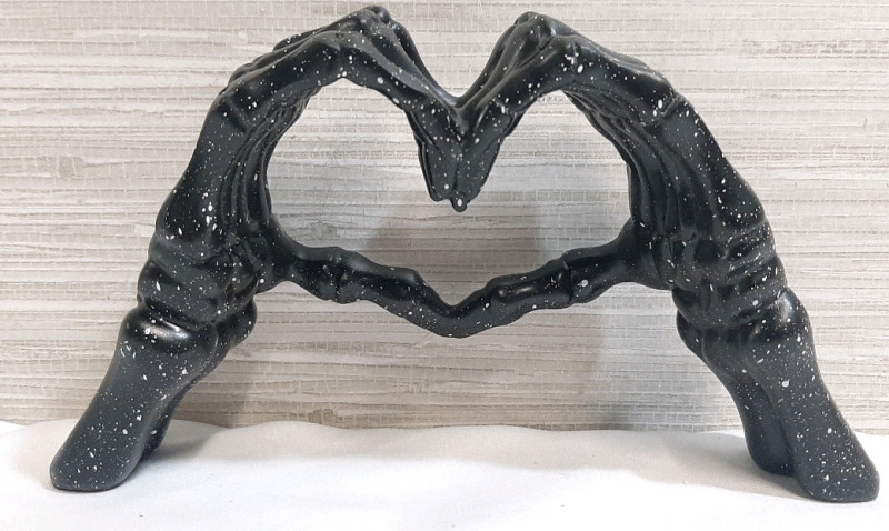 New Skeleton Hand Heart Sign Resin Statue (3&frac12;" Tall)