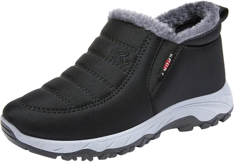 Fashion Winter Women Snow Boots Flat Non Slip Round Toe Solid Color Plush Warm and Comfortable Slip On Short Top Boots Women (Black, Size 12)