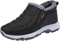 Fashion Winter Women Snow Boots Flat Non Slip Round Toe Solid Color Plush Warm and Comfortable Slip On Short Top Boots Women (Black, Size 12)