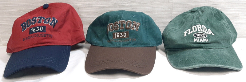 3 New Boston & Florida Baseball Hats