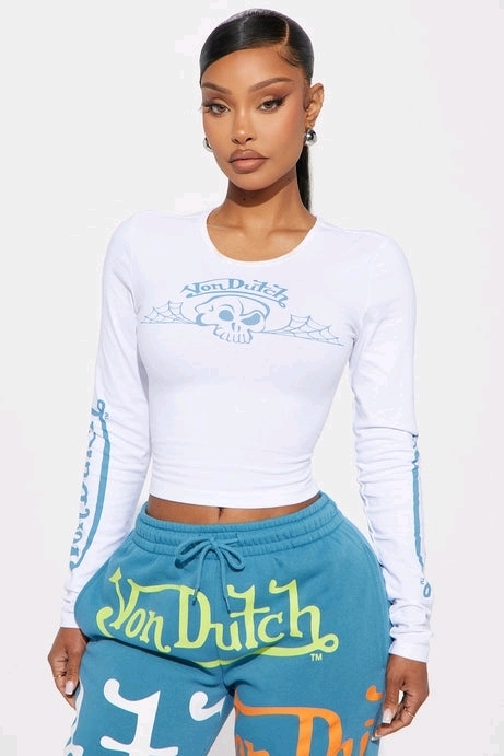 New: Women's XL - Von Dutch Skull Long Sleeve Top - White