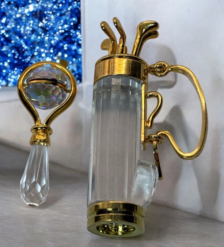 Swarovski Vintage Retired Crystal Golf Club W/ Bag Crystal Memories Baby Rattle