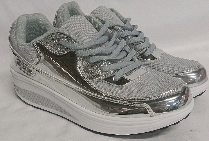 New | Women's Size 6 | Silver Chrome Sneakers w/ Sparkle Design