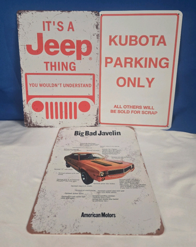3 New | Car Themed Metal Wall Signs 12" x 8"