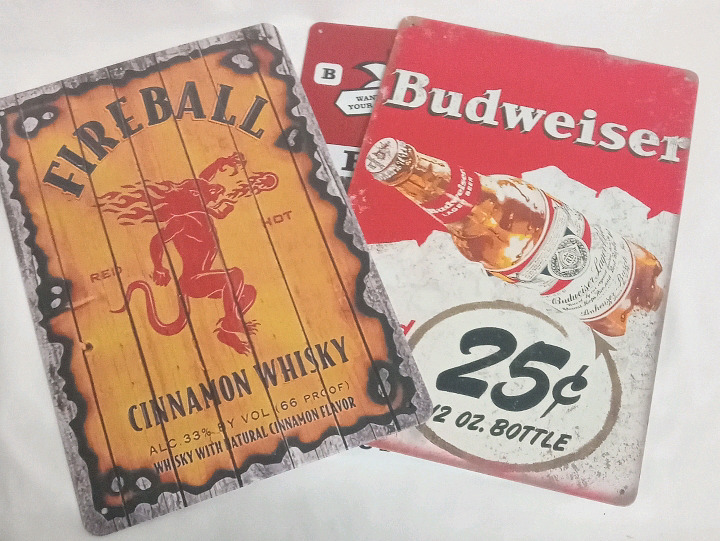 [Adults Only] 3 pcs Alcohol Themed Signs | "Budweiser" , "Fireball" & "Buttweiser" | Largest Item Measures 8 x 12"