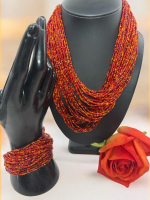 Vintage Timeless Multi Strand Orange & Red Necklace and Bracelet