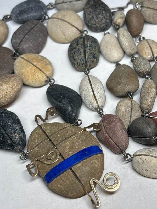 Exquisite Ancient Stone Necklace with Gold Filled Findings Centre Scarab Sone with Lapis