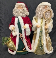 2 Large Christmas Santa Claus Figures - Gold and White - Red and White - Both 18.5" Tall