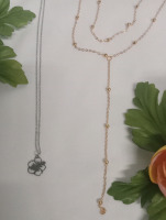 New | 2 Woman's Thin Chain Necklaces | Comes with Silver Colored Hibiscus Necklace and Gold Colored Double Chain